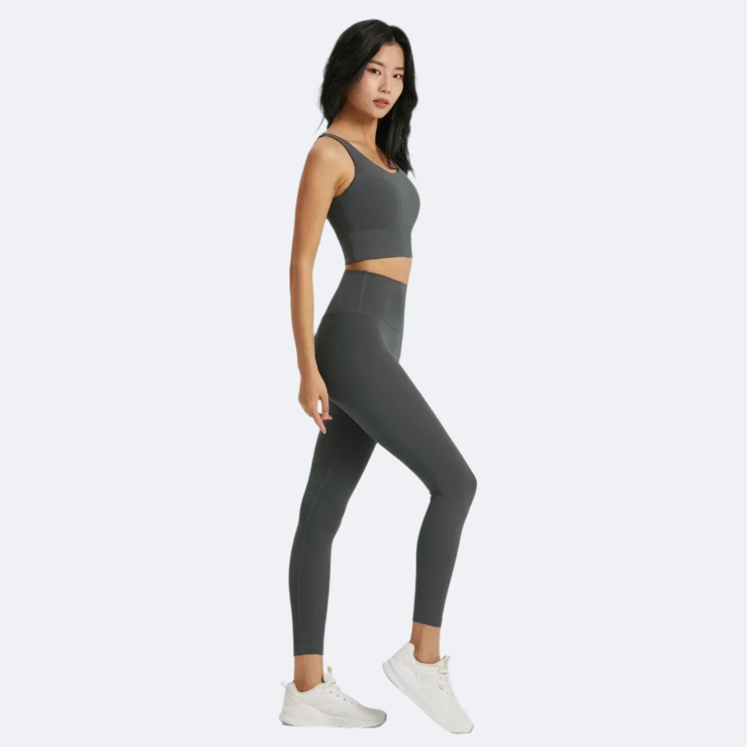 Nahtloser Damen-Yoga-Sport-BH & Anti-Roll-Leggings mit Taschen